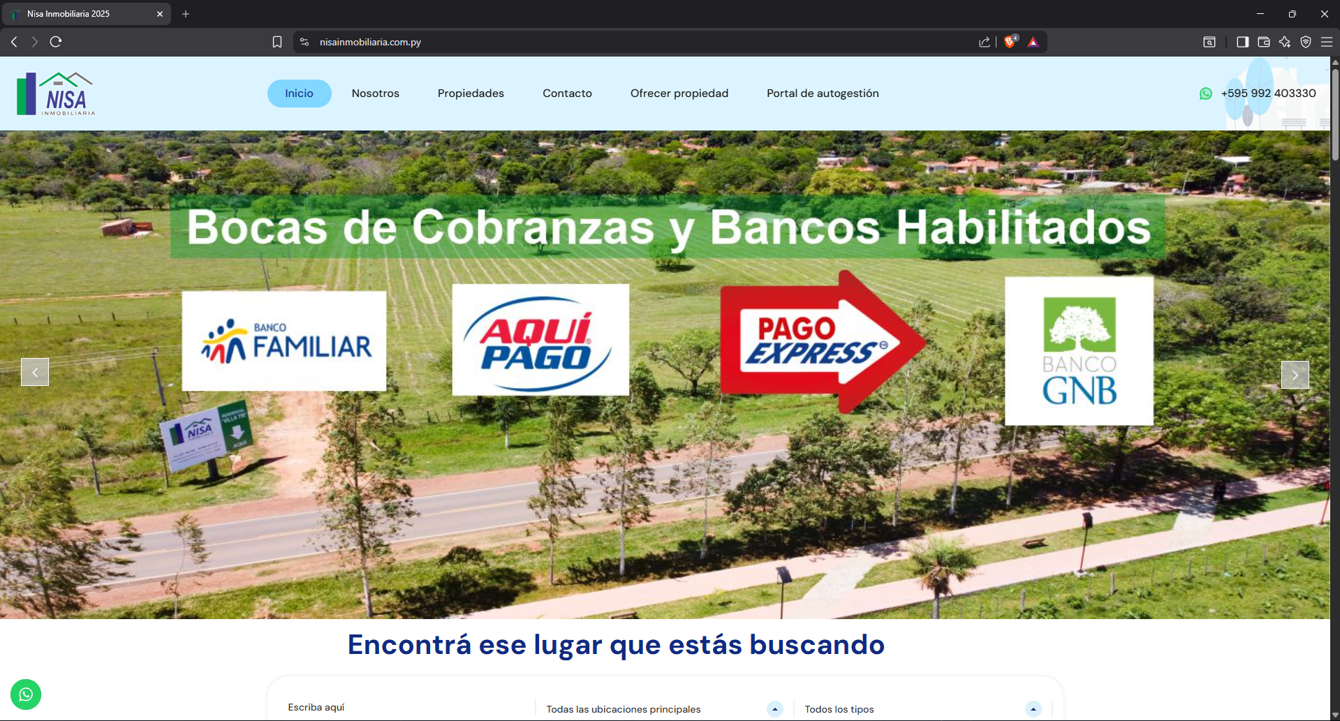 Captura del sitio web Nisa Inmobiliaria